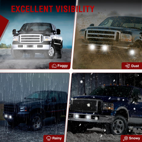 LED Fog Light Assembly Compatible with 2005 2006 2007 F250 F350 F450 F550 Super Duty 2005 Ford Excursion with Daytime Running Lights Driving Lamp Pair Plug and Play Driver and Passenger Side