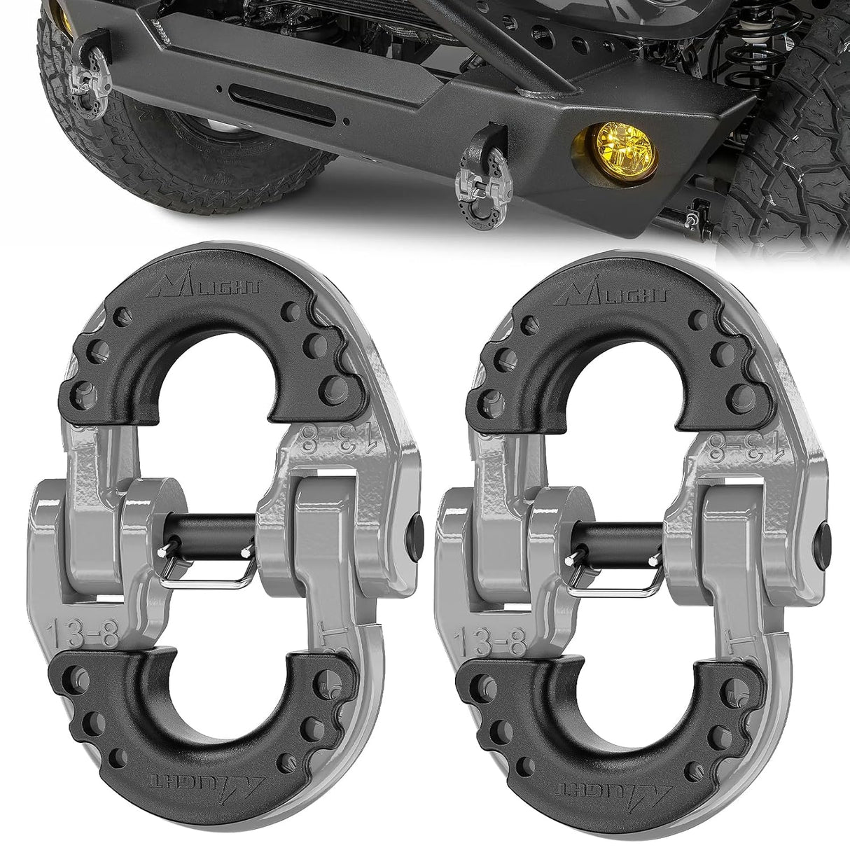 Safety Chain Connector Link, 1/2In Tow Hitch Hammerlock Coupling Link, 2 Pcs Forged Steel Tow Chain Connector for Chain Link/Recovery Rope Link/Shackle, 12000 lbs Load Limit, Grey