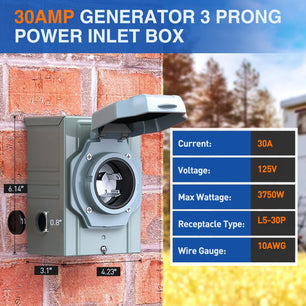 30 Amp 3 Prong Generator Power Inlet Box Nilight