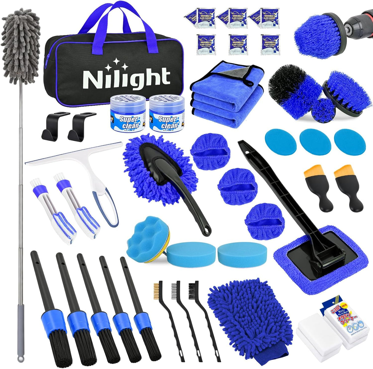 Automotive Tools 52PCS Car Detailing Kit Auto Cleaning Tools Wash Set with Storage Carry Bag Home Use for Interior Exterior Deep Clean Polish Car Care Windshield Dashboard Seat Air Vents Wheels Tires, Blue
