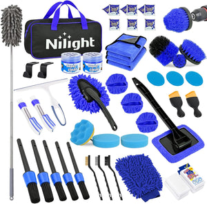 52PCS Car Detailing Kit Auto Cleaning Tools Wash Set with Storage Carry Bag Home Use for Interior Exterior Deep Clean Polish Car Care Windshield Dashboard Seat Air Vents Wheels Tires, Blue