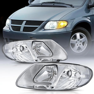 2001 2002 2003 2004 2005 2006 2007 Chrysler Town & Country 2001 2002 2003 Voyager 2001 2002 2003 2004 2005 2006 2007 Dodge Grand Caravan Headlight Assembly Chrome Case Clear Reflector