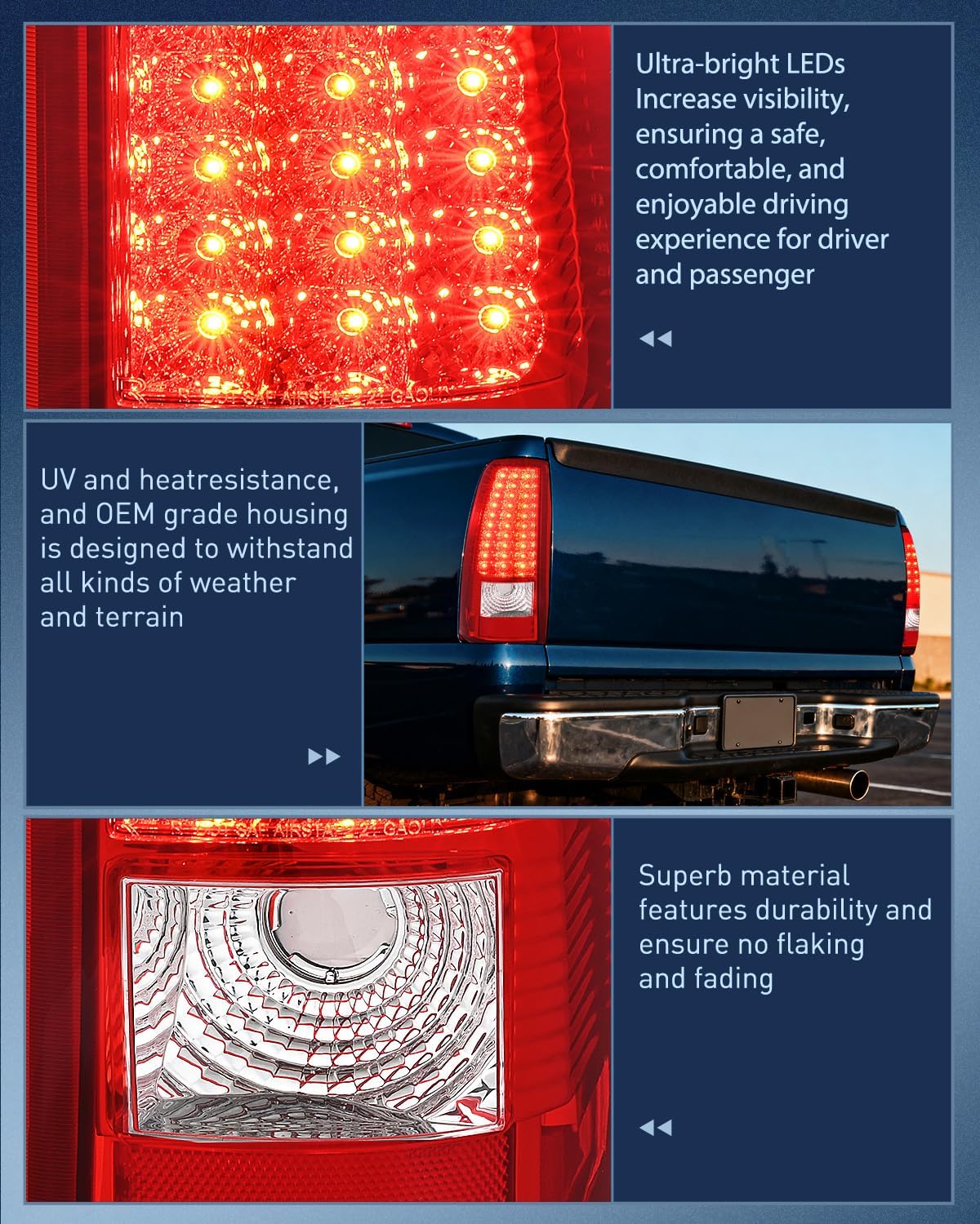 Taillight Assembly Compatible with 2003 2004 2005 2006 Chevy Silverado 1500 1500HD 2500 2500HD 3500 2007 Chevrolet Classic Incandescent Type Upgrade LED Tail Lights Rear Brake Lamps