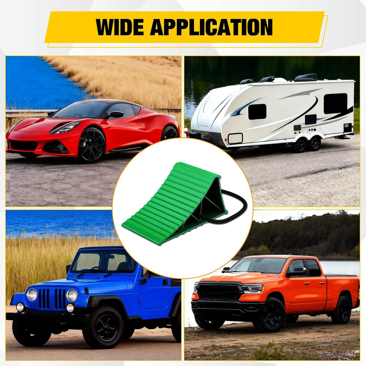 Wheel Chocks, Heavy Duty Wheel Stopper for Car, Truck, RV, Trailer, Caravan, Motorcycle, 8.7 Inch x 4.8 Inch x 4.2 Inch, 2-Pack(Green)