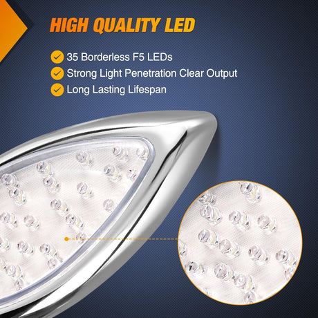 Trailer Tail Light 2PCS 5.9Inch Teardrop 35 LED White Chrome Bezel Marker Clearance Reverse Backup Running Taillight IP67 Waterproof for Trailer Truck Pickup Camper RV