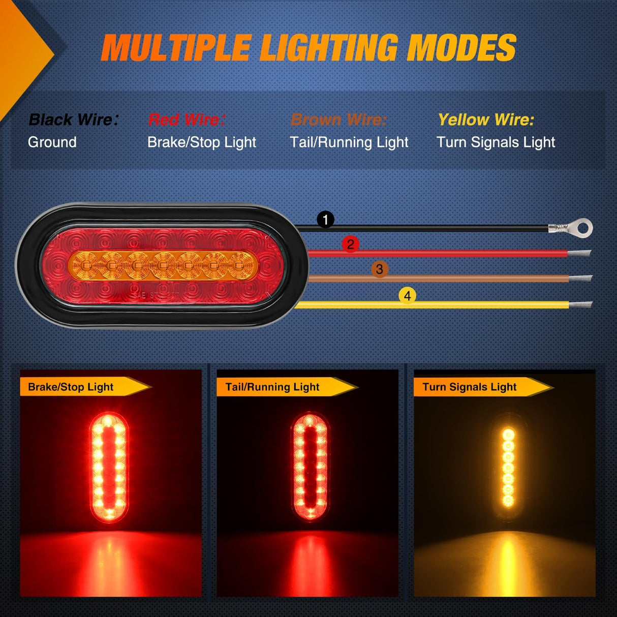 6 Inch Oval Trailer Tail Light 2 PCS Red Brake Stop Amber Left Right Turn Signals Lights with Flush Mount Grommets Plugs Mounting Brackets for RV Truck Luggage Rack