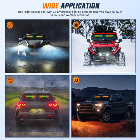 162 LED Traffic Advisor Strobe Light Bar 2-in-1 Amber Green Emergency Warning Hazard Lights with Controller 4 Switchable Color 36 Flash Pattern for Trucks Cars Tow Plow Construction Vehicles