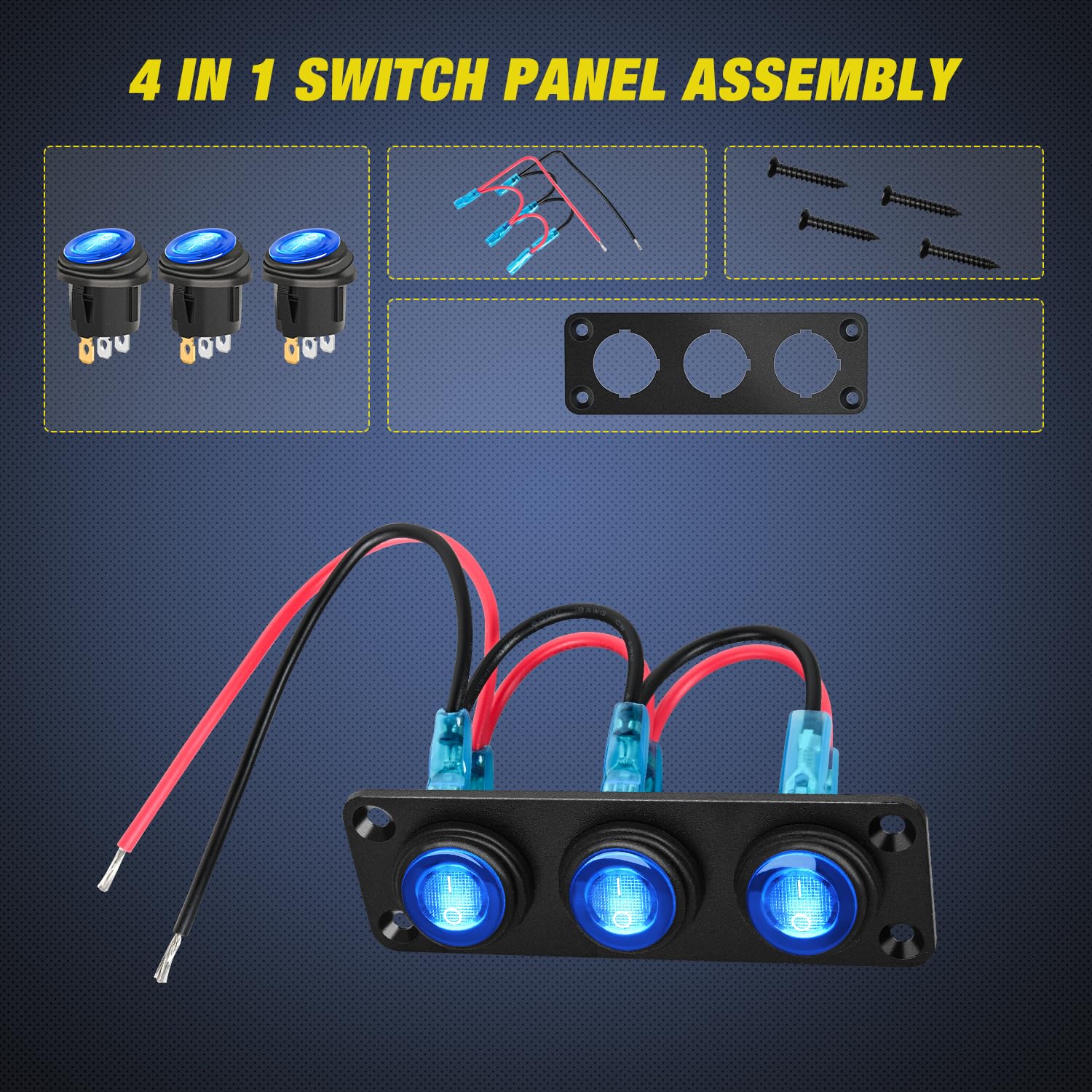 3Gang 3Pin Pre-wired Toggle Switch Panel Blue Nilight