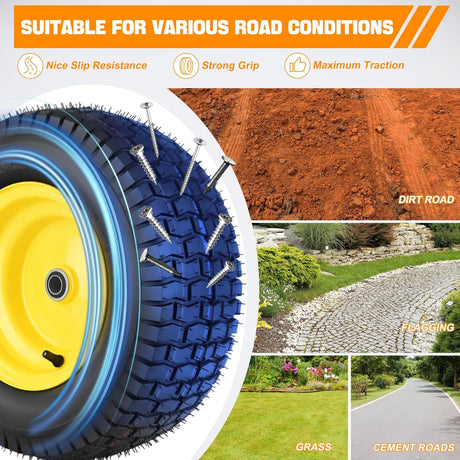 16x6.50-8 Lawn Mower Tires, 16 Inch Pneumatic Rubber Tire with 3/4 Inch Axle Bore & 3 Inch Hub Length, Air-Filled Replacement Wheels for Riding Lawn Mowers, 2 Pack