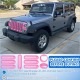 Grill Inserts fit for Jeep Wrangler Front Grille Mesh Inserts & Headlight Cover Set for JK JKU Unlimited Sports Sahara Freedom Rubicon 2007-2018 Clip-in Trim Exterior Accessories Pink 9 Pcs