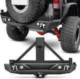 Rear Bumper & Spare Tire Rack & Hitch Receiver w/2 LED Lights Compatible for 2007-2018 Wrangler JK for 2007-2018 Wrangler JK & Unlimited