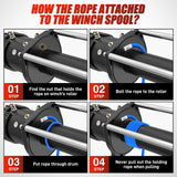 Winch Rope 1/4 Inch x 50 Feet 9000 LBS Synthetic Winch Line Cable with Black Protective Sleeve Line Cables for ATV UTV Winches with Synthetic Ropes Truck Boat SUV Vehicle, Blue