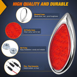 Trailer Tail Lights 2PCS 5.9Inch Teardrop 35LED Red Chrome | Bezel Marker Clearance Stop Brake Turn Signal Running Taillights IP67 Waterproof for Trailer Truck Pickup Camper RV