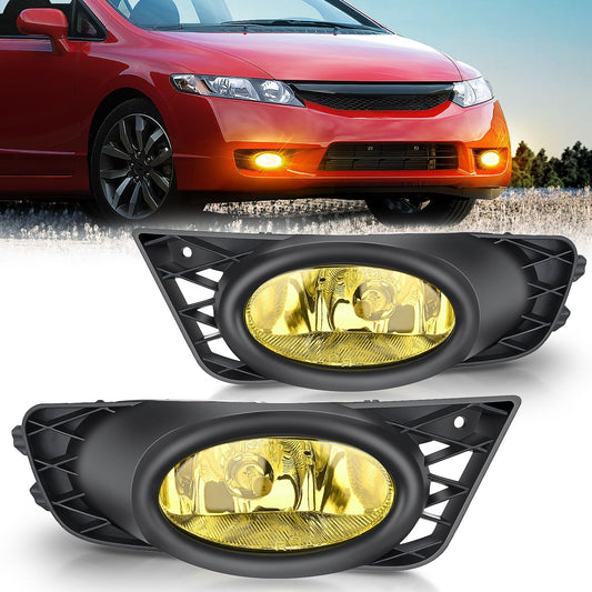 Fog Light Assembly Fog Light Assembly For 2009 2010 2011 Civic Sedan with Amber Lens Fog Lamps Replacement H11 12V 55W Bulbs