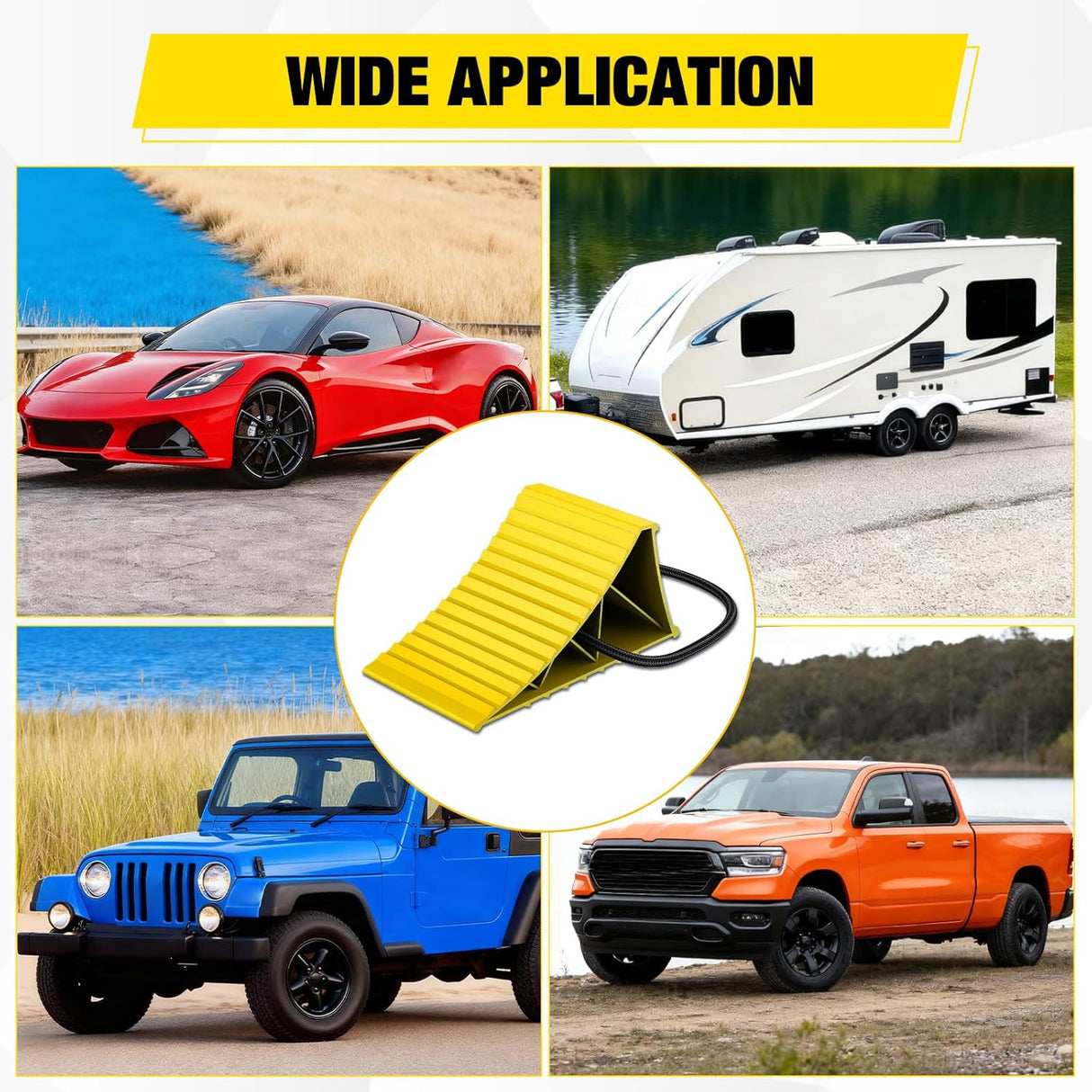 Wheel Chocks, Heavy Duty Wheel Stopper for Car, Truck, RV, Trailer, Caravan, Motorcycle, 8.7 Inch x 4.8 Inch x 4.2 Inch, 2-Pack(Yellow)