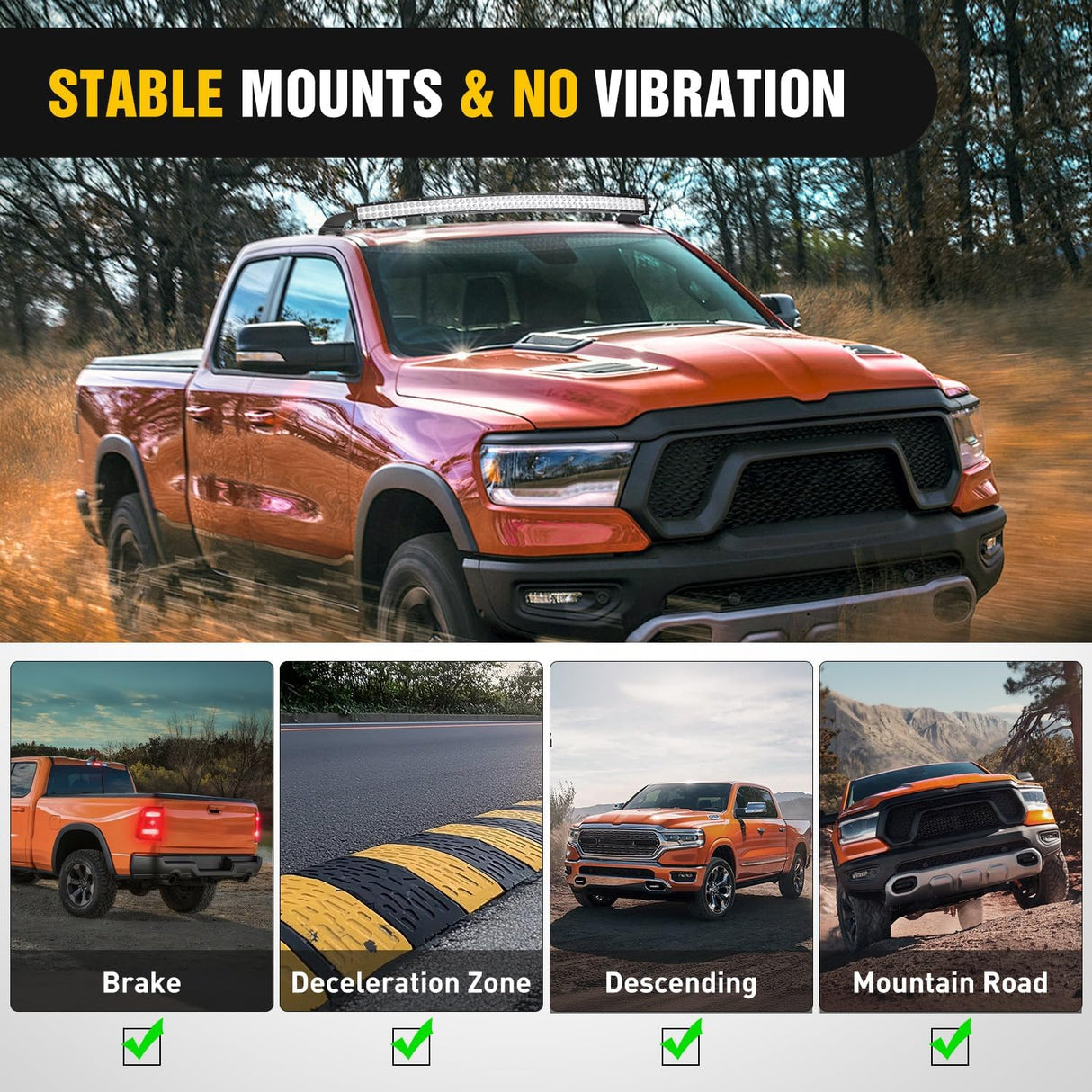 52 inch Curved LED Light Bar Bracket Mounting Upper Windshield Roof Cab Brackets for Dodge RAM 1500 4th Gen 2009-2018, 1500 Classic 2019-2024 and RAM 2500 3500 2010-2018