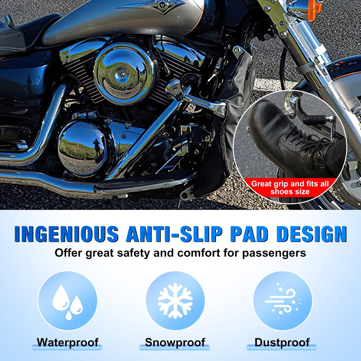 1.25 Inch Motorcycle Highway Pegs For Harley Davidson Touring Road King Street Glide Sportster, Adjustable Long Angled Foot Pegs Clamp Universal For 1-1/4 Inch Engine Guard Crash Bars Highway Footpegs