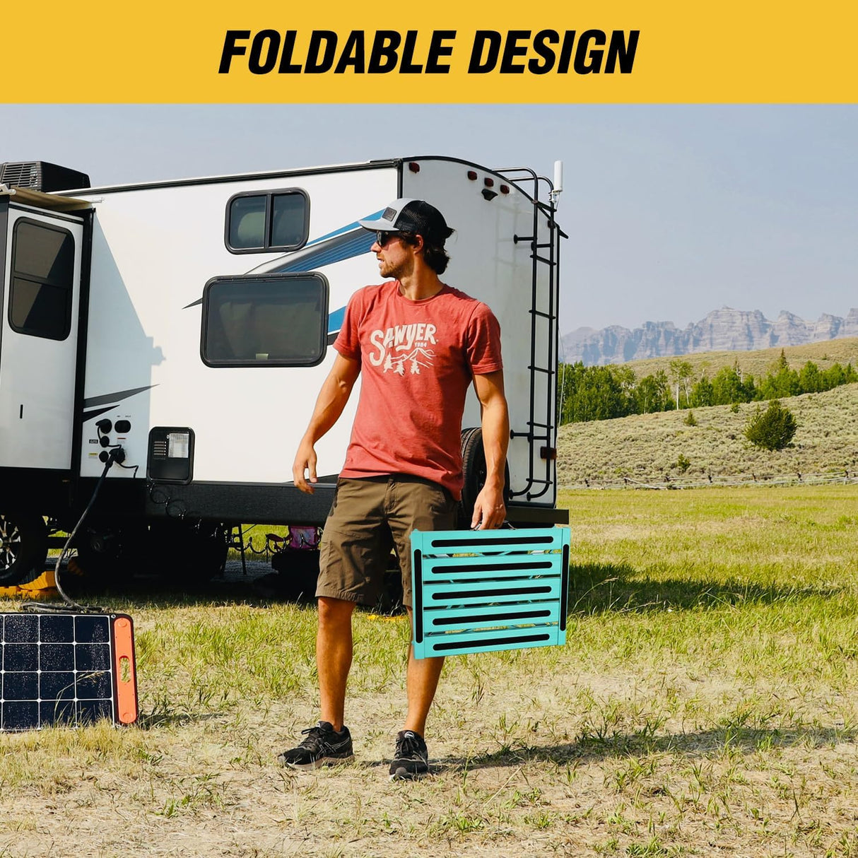RV Step Stool Aluminum Folding Platform Steps 19x14.5 RV Steps 4 Levels Adjustable Heavy Duty Step Stool with Anti-Slip Surface Rubber Feet Portable Handle 500lb for Camper Trailer,Mint Green