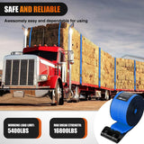 Truck Straps 4 Inch x 30' Heavy Duty Tie Down with Flat Hooks | 16800LBS Break Strength & 5400LBS WLL for Flatbed Trailer Cargo Control Recovery Tree Saver 10 Pack Blue