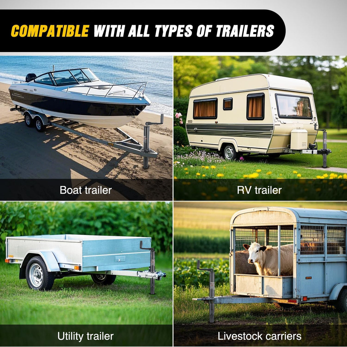 A-Frame Trailer Jack 5000 lbs Capacity 15 Inch Vertical Travel Heavy Duty Trailers Tongue Jack with Top Wind Handle Alloy Steel Utility Trailer RV Jack Stand for Trailers RV Boat Camper Matt Black