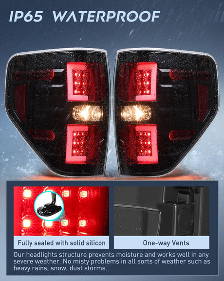 Taillight Assembly Compatible with 2009 2010 2011 2012 2013 2014 Ford F150 Incandescent Type Styleside Upgrade LED Tube tail lights; Rear Brake Lamps