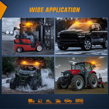 Amber Beacon Light 12V-24V Aluminum Base Flashing Safety Warning Lights Permanent & Magnet Mount LED Emergency Rotating Strobe Light for Forklift Truck Tractor UTV Snow Plow, 2 Years Warranty