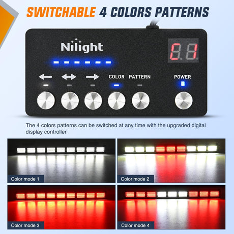 162 LED Traffic Advisor Strobe Light Bar 2-in-1 Red White Emergency Warning Hazard Lights with Controller 4 Switchable Color 36 Flash Pattern for Trucks Cars Tow Plow Construction Vehicles