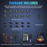 RGBW LED Rock Lights Kit, 10 Pods 22LED Wide Angle Remote & Bluetooth App Dual Control with Music Modes Multicolor Underglow Neon Wheel Well Light Fit for ATV UTV SUV Offroad Truck RZR Boat