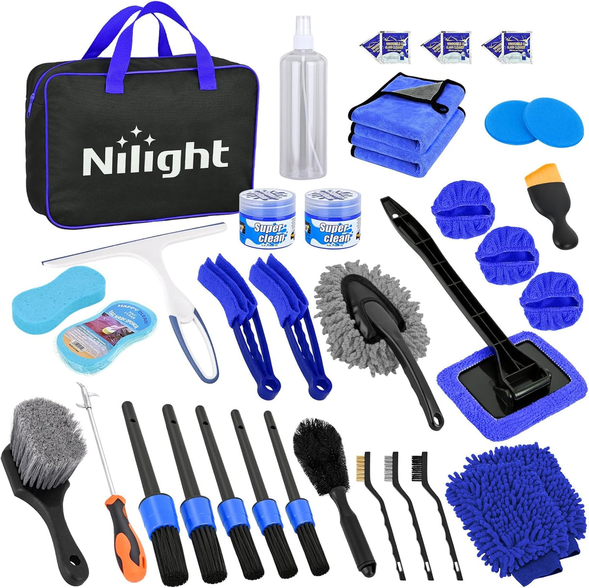 Automotive Tools 37PCS Car Detailing Kit Auto Cleaning Tools Wash Set with Storage Carry Bag Home Use for Interior Exterior Deep Clean Car Care Windshield Dashboard Seat Air Vents Wheels Tires, Blue