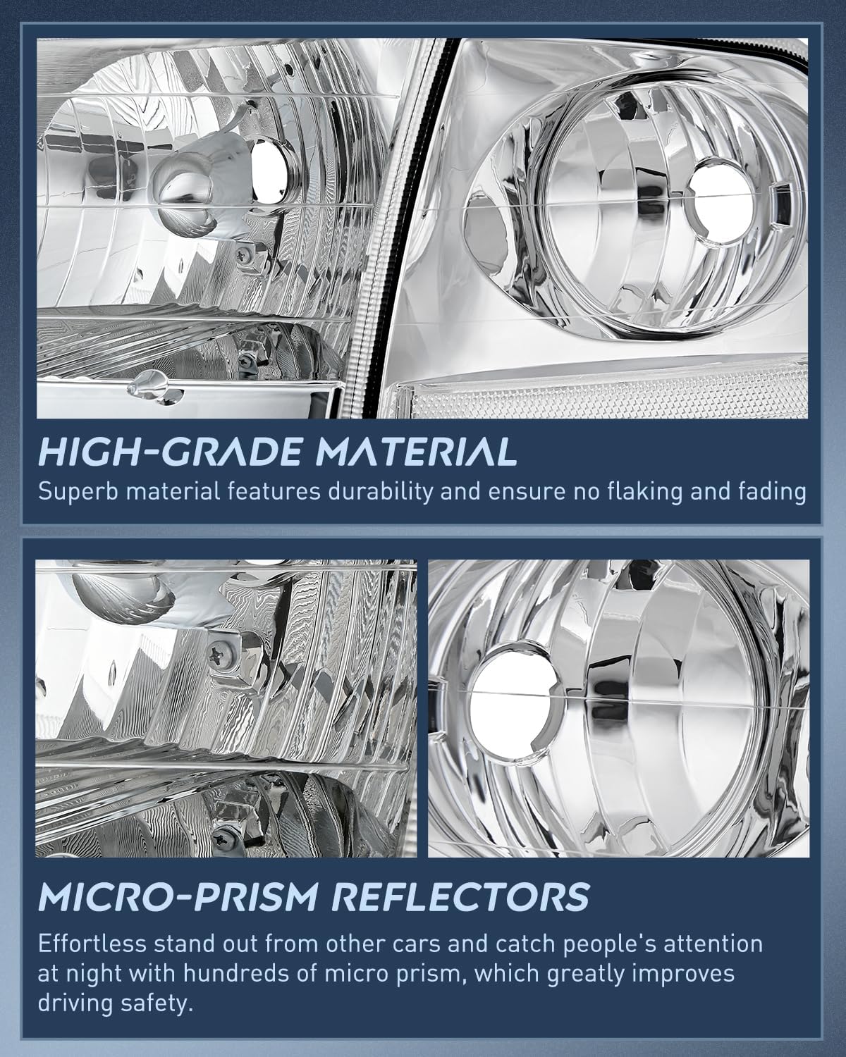 Headlight Assembly Compatible with 1997 1998 1999 2000 2001 2002 2003 Ford F-150 Expedition Chrome Housing