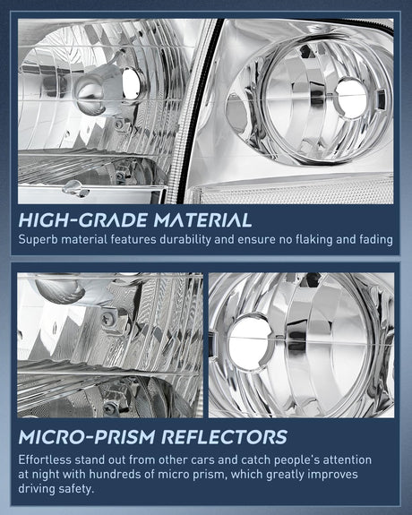Headlight Assembly Compatible with 1997 1998 1999 2000 2001 2002 2003 Ford F-150 Expedition Chrome Housing