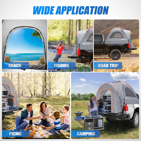 Truck Bed Tent 8-8.5 FT Pickup Truck Tents with Rainfly Waterproof PU2000mm Double Layer for 2-Person Portable Full Size Long Tailgate Bed Tent for Truck Camping Outdoor Travel, Orange Grey