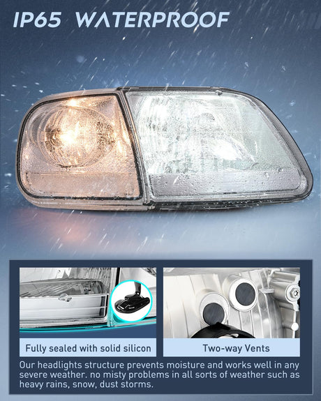 Headlight Assembly Compatible with 1997 1998 1999 2000 2001 2002 2003 Ford F-150 Expedition Chrome Housing
