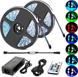 LED light strip 5050 32.8ft(10m) 600LEDs RGB Strip Lights LED Rope Light With Remote Controller DC 12V 2A Power Supply Adapter for Home & Kitchen, Christmas Decorative, 2 Years Warranty
