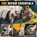 Car Emergency Kit with Jumper Cable Air Compressor Tire Repair Essential Tools First Aid Alligator Connector Electrical Kit for Travel Camping Outdoor Cars Truck SUV RV