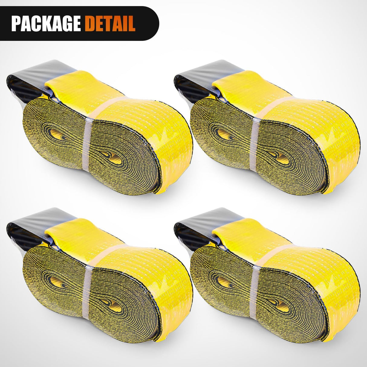 Truck Straps 4 Inch x 30' Heavy Duty Tie Down with Flat Hooks | 16800LBS Break Strength & 5400LBS WLL for Flatbed Trailer Cargo Control Recovery Tree Saver 4 Pack Yellow