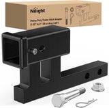 Trailer Hitch Extender Adapt 1-1/4 Inch to 2 Inch Receiver, 4-1/4 Inch Rise or Drop with Bolt Nut Clip 350 lbs TW Adjustable Extend 7.5 Inch and 9.5 Inch Length Matte Black Powder Coated