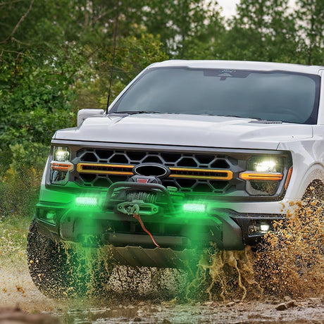6.5 Inch LED Light Pods Green Triple Row 2PCS 120W Flood Spot Combo Off Road Driving Fog Fishing Hunting Emergency Safety Signal Deck Trailer Lighting for UTV Pick-up Van Boat Tractor