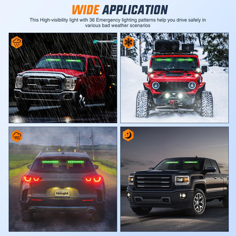 162 LED Traffic Advisor Strobe Light Bar 2-in-1 Green White Emergency Warning Hazard Lights with Controller 4 Switchable Color 36 Flash Pattern for Trucks Cars Tow Plow Construction Vehicles