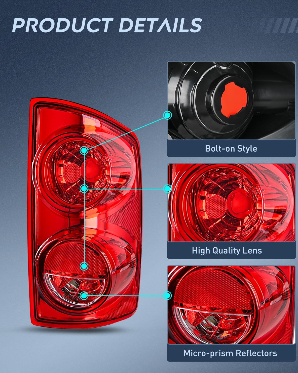 Taillight Assembly Compatible with 2007 2008 Dodge Ram 1500 2007 2008 2009 Dodge Ram 2500 3500 Rear Lamp Replacement OE Style Passenger Side Red Lens