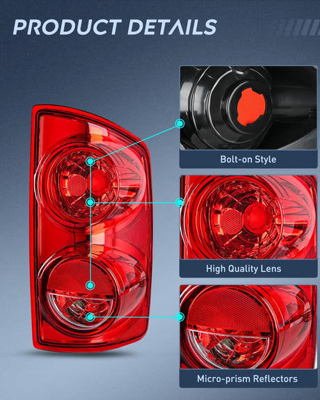 Taillight Assembly Compatible with 2007 2008 Dodge Ram 1500 2007 2008 2009 Dodge Ram 2500 3500 Rear Lamp Replacement OE Style Passenger Side Red Lens