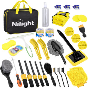 37PCS Car Detailing Kit Auto Cleaning Tools Wash Set with Storage Carry Bag Home Use for Interior Exterior Deep Clean Car Care Windshield Dashboard Seat Air Vents Wheels Tires, Yellow
