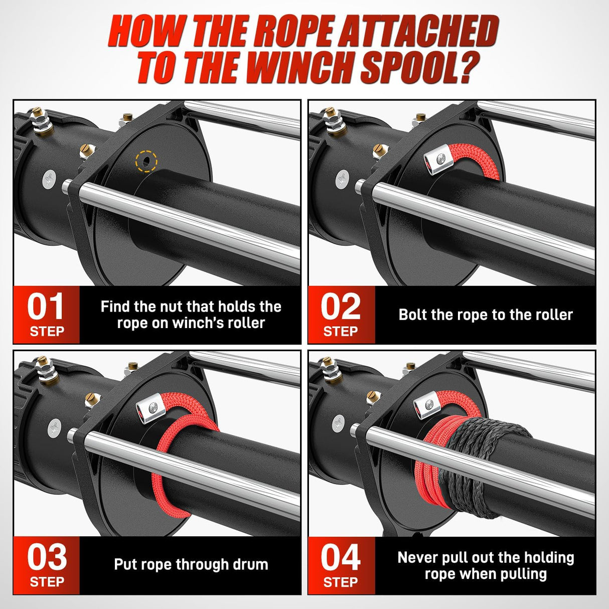 Synthetic Winch Rope Kit 3/8 Inch X 100' 25000 lbs with Red Jacket Rope Protective Sleeve Forged 35000lb Winch Hook Safety Strap Winch Cable Line for Off Road Vehicle Recovery Truck SUV, Black