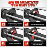 Synthetic Winch Rope Kit 3/8 Inch X 100' 25000 lbs with Red Jacket Rope Protective Sleeve Forged 35000lb Winch Hook Safety Strap Winch Cable Line for Off Road Vehicle Recovery Truck SUV, Black