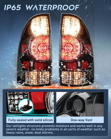 Taillight Assembly Compatible with Toyota Tacoma 2005 2006 2007 2008 2009 2010 2011 2012 2013 2014 2015 Rear Tail Light Lamp Replacement Black Housing LED Lens Driver and Passenger Side