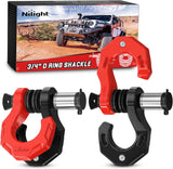 2 Pack 3/4 Inch D-Ring Separate Shackle 45,000 Lbs Break Strength | Includes 7/8 Inch Lock Pin, Isolators and Washers Off Road Recovery, for Tow Strap Winch Truck Vehicle Black&Red