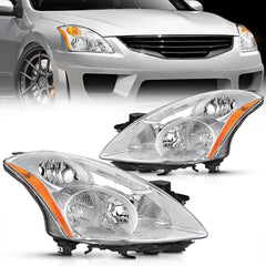 2010-2012 Nissan Altima 4Door Sedan Headlight Assembly Chrome Housing Amber Reflector Upgraded Clear Lens