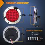 Trailer Tail Lights 2PCS 4Inch Round 12LED Red Chrome Frame | IP67 Waterproof Marker Clearance Stop Brake Running Taillights for Trailer Truck Pickup Camper RV