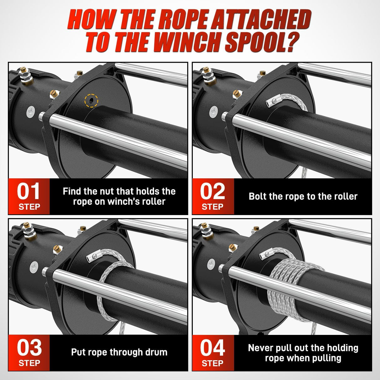 1/4 Inch x 50 Feet Synthetic Winch Line Cable Universal for ATV UTV 4x4 Off-Road Vehicle 9000 lbs Winch Line Ropes with Steel Hook Rubber Stopper Protective Sleeve Safety Strap, Grey