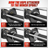 1/4 Inch x 50 Feet Synthetic Winch Line Cable Universal for ATV UTV 4x4 Off-Road Vehicle 9000 lbs Winch Line Ropes with Steel Hook Rubber Stopper Protective Sleeve Safety Strap, Grey